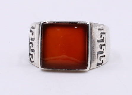 Anello Uomo In Argento 925 Con Corniola Naturale 5 Carati - Gioiello Indiano Fatto A Mano - Taglie UK Da J 1/2 A Z