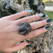 anello semisfera zirconi blu oro gocce roma etnico myka gioielli chiara ferragni gioielli artigianali gioielli fatti a mano negozio di gioielli a roma gioielleria a roma